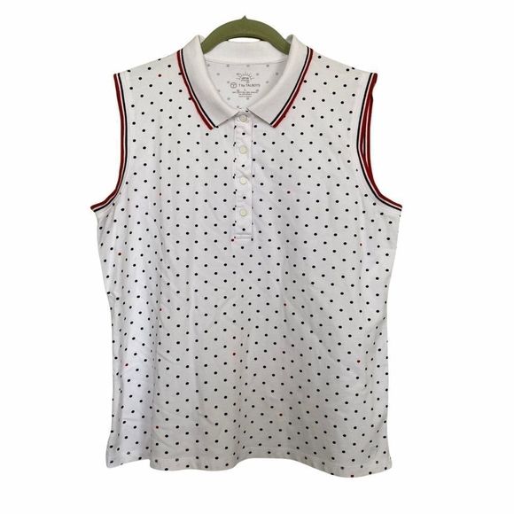T By Talbots Sz L Sleeveless Polka Dot Polo Top - Picture 1 of 8